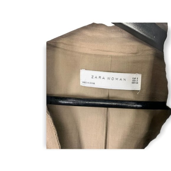 Zara Woman Khaki Linen Waist Tie Blazer Small - Picture 10 of 10
